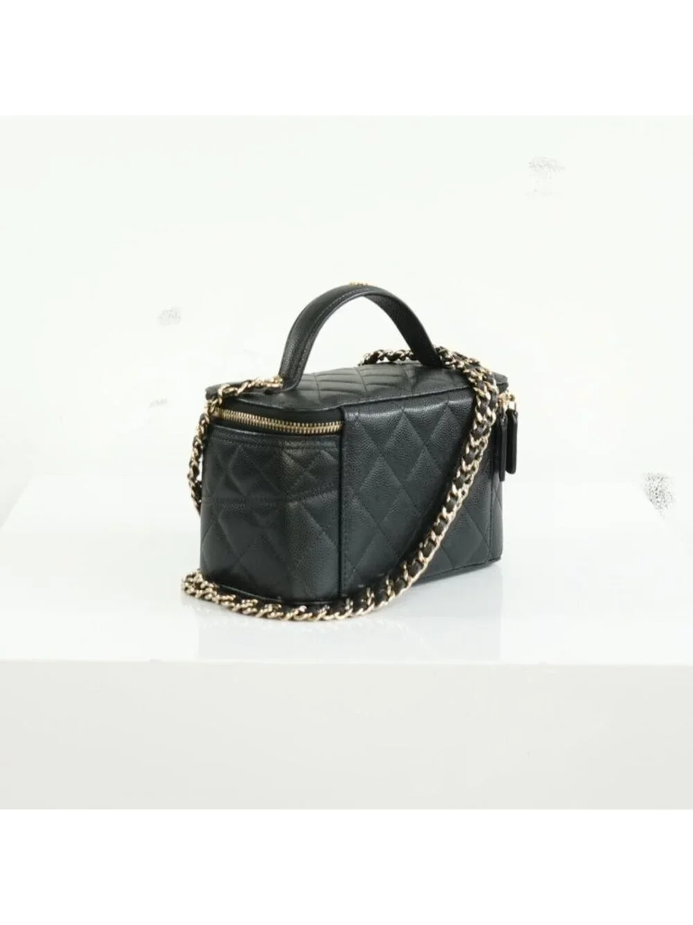 Chanel Black Slim Vanity Top Handle Bag Full Set